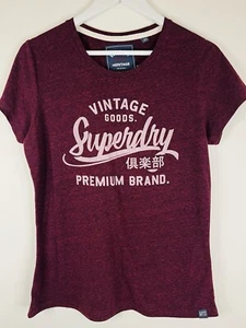 Superdry T-shirt Size L Vintage Signature Logo Red Maroon Classic Fit Tee - Picture 1 of 4