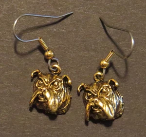 Bulldog Earrings Bull Dog Head 24 Karat Gold Plate - Picture 1 of 3