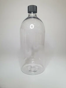 1000ml (1Litre) PET Plastic Clear Boston Bottles & Black Screw On Cap Any Amount - Picture 1 of 1