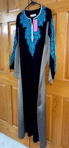 Nahöstliches Kleid Abaya Kaftan Übergröße 2X-3X schwarz blau Stickerei Perlen - Bild 1 von 7