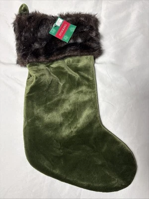 NUEVO VERDE OLIVA NAVIDAD MEDIAS MARRÓN IMITACIÓN PIEL PUÑO 18" FORRADO TARGET Foto 1 de 4