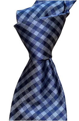 Corbata de cuello de seda tejida Italia $250 nueva sin etiquetas Tom Ford azul a cuadros guinga punta automática 3,7” Foto 1 de 4