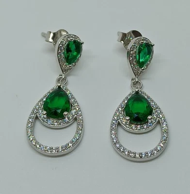 ORECCHINI IN ARGENTO 925 PENDENTI DOPPIA GOCCIA GRADAZIONE ZIRCONE (AMFO0546) - Immagine 1 di 4