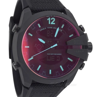 Reloj digital analógico DIESEL Mega Chief para hombre, rojo azul iridiscente, silicona negra Foto 1 de 4