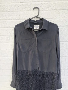 Baum Und Pferdgarten Medium Navy Viscose Silk Blend Sheer Texture Shirt Dress - Picture 1 of 17