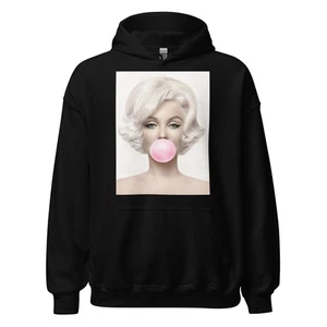 Pop Culture Hoodie Iconic 50's Actress Bubble Gum Portrait Cotton Blend Pullover - Picture 1 of 10