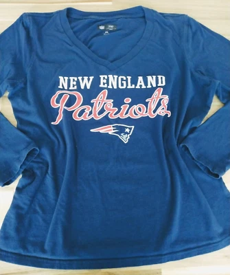 Camisa New England Patriots para mujer XL azul manga larga cuello en V NFL Foto 1 de 4