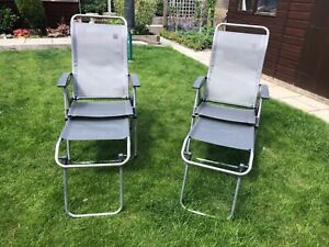 2 Lafuma Cham Elips High back Reclining Chairs With matching leg rests