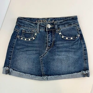 Guess Girls Skirt 8 Jean Denim Blue Stud Detail With Pockets Distressed - Picture 1 of 5