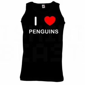 Penguins I Love Heart Vest Adult Crew Neck Athletic Gym Vest - Afbeelding 1 van 18