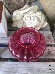 Handgefertigte große Cranberry Kunst Glas Schale mit geschliffenen und polierten Kanten - Bild 1 von 3