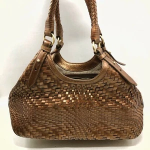 Cole Haan Woven Genevieve Triangel Tote Bronze / Kupfer Leder Neuwertig - Bild 1 von 10