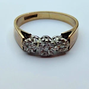 Vintage 9ct Yellow Gold Ring Diamond Gemstones Three Stone Setting Ring Size N - Picture 1 of 9