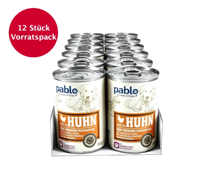 12 x 400g Pablo Hundenahrung Reich an Huhn Vorratspack 4,8Kg Hundefutter - Bild 1 von 1