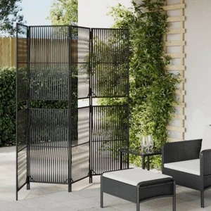 Room Divider 4 Panels Black Poly Rattan - Picture 1 of 9
