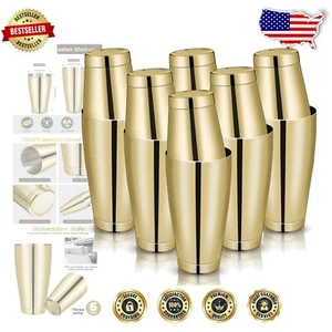 Professional 10-Piece Stainless Steel Boston Shaker Set - Leak-Proof Gold Finish - Picture 1 of 9