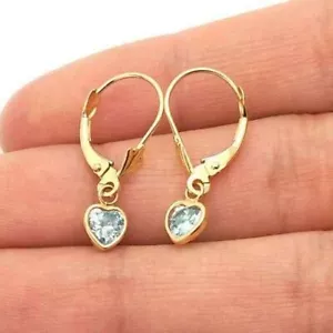 14k Gelbgold Geburtsstein Zargenfassung Herz Tropfen Ohrhänger - Bild 1 von 69