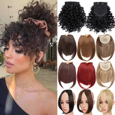 Extensión de cabello lateral ordenada con flequillo pinza flequillo rizado recto como humano Foto 1 de 4