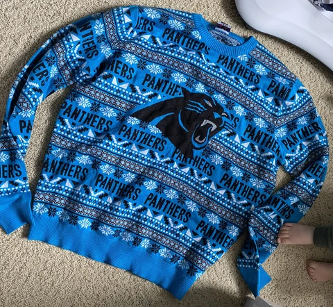 Carolina Panthers Ugly Christmas Sweater Mens Size XL Cover