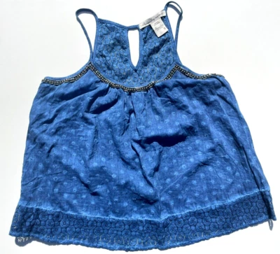 Camisa American Rag sin mangas talla S índigo bordada con cuentas correa de espagueti Foto 1 de 4