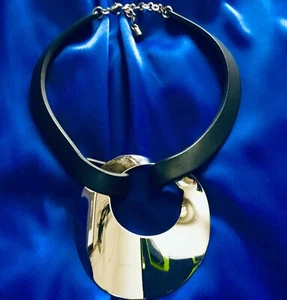 LAFAYETTE 148 New York ITALY Silver Black Choker Pendant Necklace - Picture 1 of 6