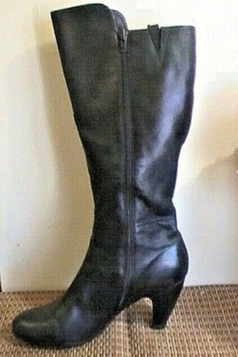 Miz Mooz  Black Leather Tall Knee High Straps Boots Women’s Size EUR 39 3.5"heel - Image 1 of 4