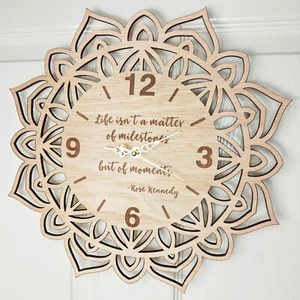 custom personalised laser cut engraved wood wooden clock name word number letter - Picture 1 of 3