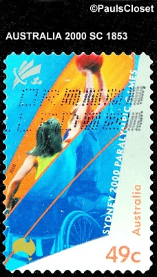 AUSTRALIA 2000 SC 1853 WHEELCHAIR BASKETBALL SYDNEY PARALYMPICS 49¢ USED VF - Image 1 of 2