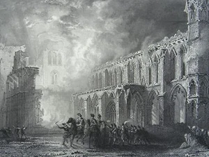 c1830s Antique Scotland Print MORAY - DESTRUCTION OF ELGIN CATHEDRAL by Allom - Bild 1 von 2