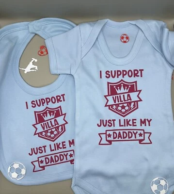 Aston Villa Personalised Football Vest Babygrow Bodysuit Bib Gift Set FREE P&P - Image 1 of 4