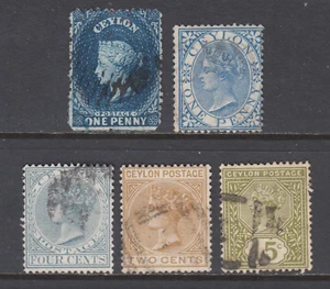 Ceylon Sc 45, 63, 64, 85, 136 used. 1863-86 issues, 5 diff, F-VF - Picture 1 of 2