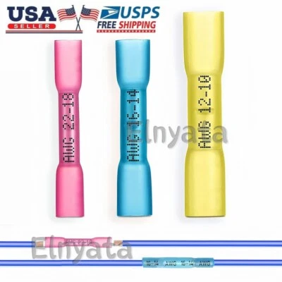 500/300pcs 22-10AWG Heat Shrink Butt Wire Splice Connectors Seal Crimp Terminals - Image 1 of 4