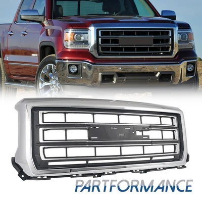 Fit For 2014-2015 GMC Sierra 1500 Front Upper Bumper Grille Chrome SLT Style - Изображение 1 из 4