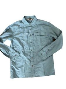 Simms Fishing Shirt Vented Blue Nylon Long Sleeve Flannel Mens Med Performance - Picture 1 of 8