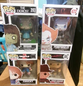 Funko Pop Horror Movie Characters Lot Of 4 REGAN,FREDDY, CHUCKY And PENNYWISE - Picture 1 of 7