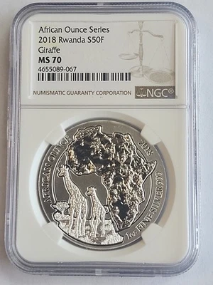 AFRICAN OZ SERIES 2018 RWANDA S 50F GIRAFFE MS 70 NGC - Image 1 of 3