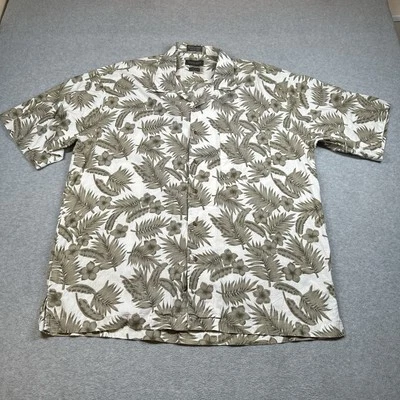 Camisa Hawaiana Van Heusen Para Hombres L Floral Abotonada Corta Slv Verde Mezcla de Lino Foto 1 de 4