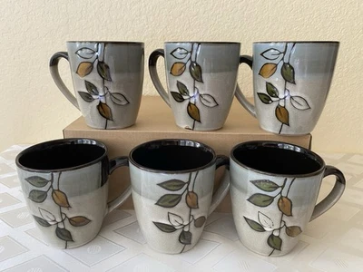 Juego de 6 tazas Mikasa Gourmet Basics HOJAS RÚSTICAS gres 12 oz gris marrón Foto 1 de 4