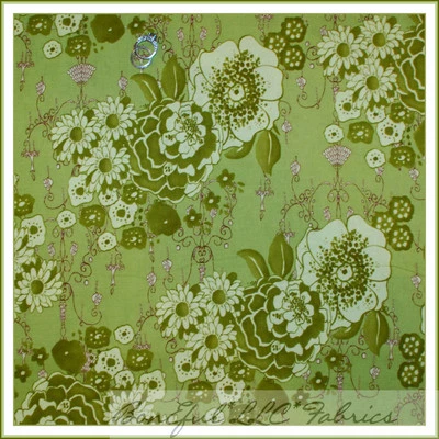 BonEful Fabric FQ Cotton Quilt Green Brown Flower Zazu Lace Damask Bohemian BOHO - Image 1 of 4