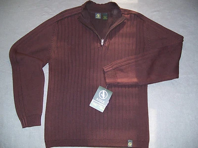 AIGLE Mens New $80 Zip Collar Pullover Sweater Shirt L Large Brown HTF RARE NWT - Image 1 of 4