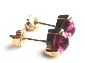 9ct Gold Earrings Pink Stone Triangular Cabochon Stud Post NEW - Picture 1 of 3