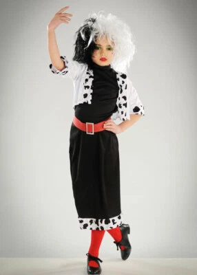Kids Size Cruella Style 101 Dalmatians Villain Childrens Fancy Dress Costume - Image 1 of 4