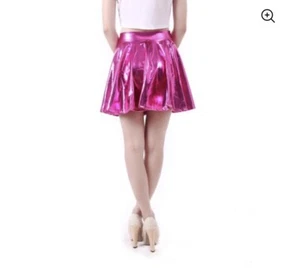 HDE Damen Metallic Rosa Plissee Mini Skater Rock Größe Small Rollenspiel Süß - Bild 1 von 5