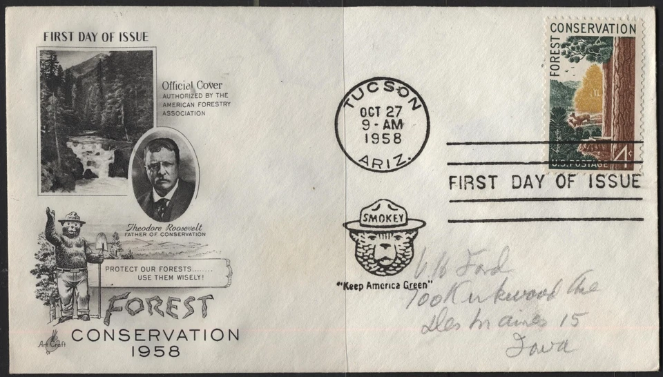 USA 1958 Sc#1122 4c Forest Conservation, cachet FDC (Tucson, AZ, Oct 27 1958) - Image 1 of 1
