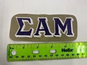 Sigma Alpha Mu Embroidered Greek Letters on Khaki Background FREE SHIP - Picture 1 of 1