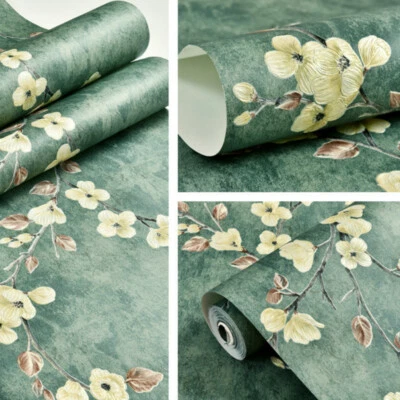 Vintage Floral 3D Embossed Wallpapers Roll Self-Adhesive Wall Sticker Green Home - Image 1 of 4