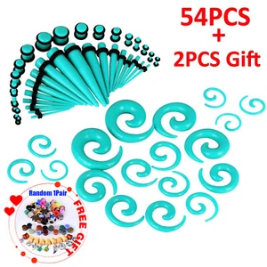 54pcs Stretching Kit Acrylic Spiral Taper Plugs Beginner Ear Gauges Set 14G-00G - Picture 1 of 9