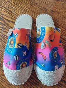 Havianas By Isaac Silva Tie Dye Summer Print Jute Mules Size 7 W Shoes Sandals  - Picture 1 of 8