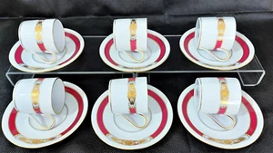 Seltene HEREND D'OR ROSA Band Medaillon & Rand Goldrand Mokka Tasse & Untertasse 6 Stck. - Bild 1 von 4