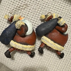 Two Santa Claus Carrying Gift Bag Christmas Ornament 5" Mixed Materials - Picture 1 of 10